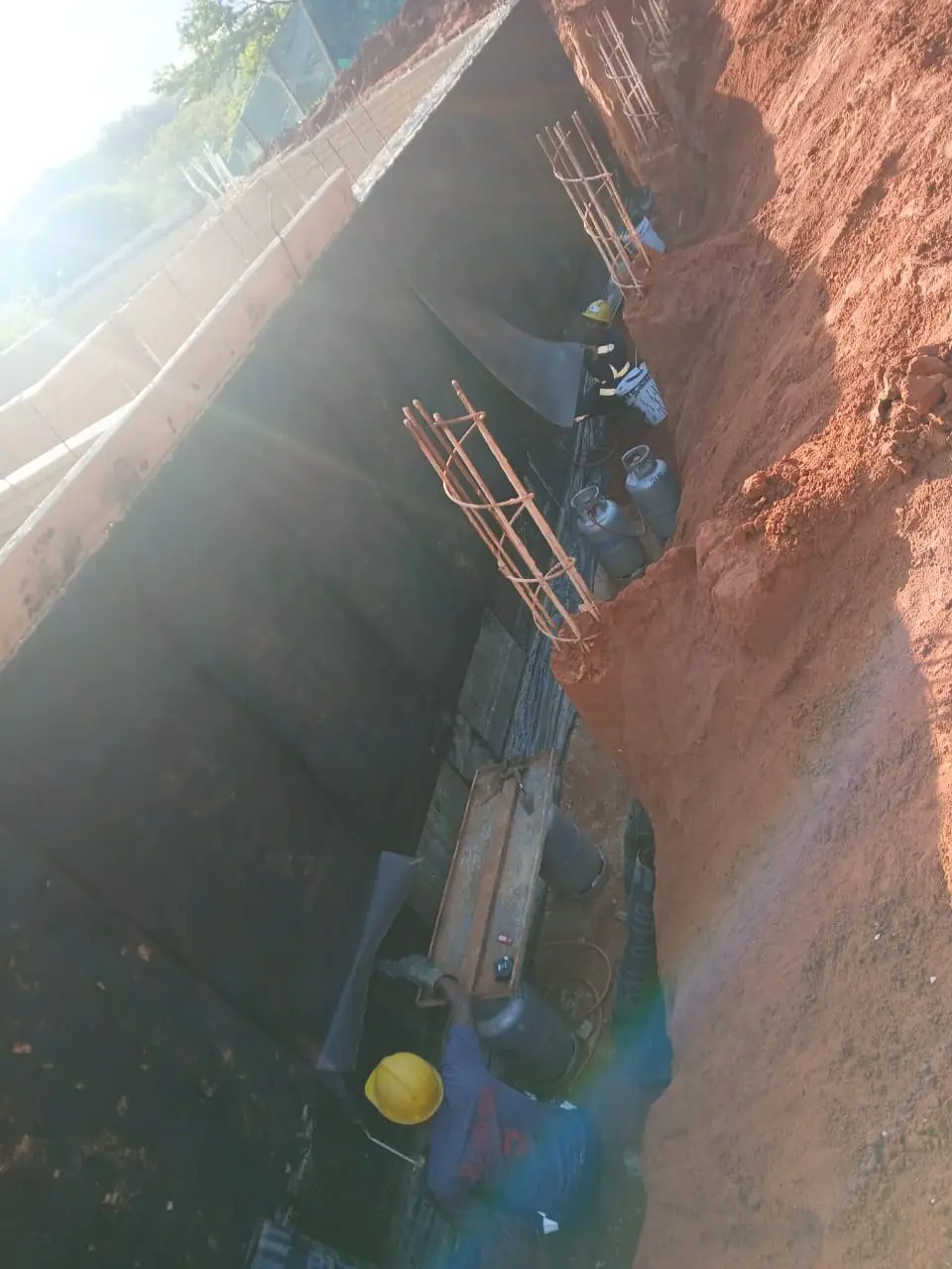 Torch-on waterproofing applied on retaining wall in Empangeni