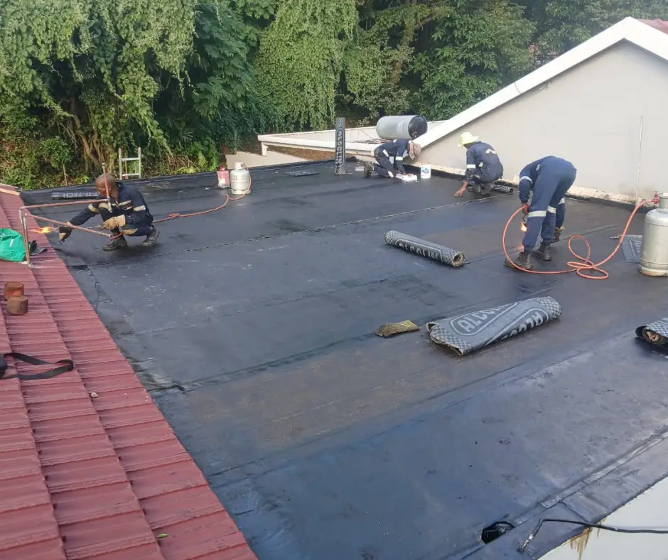 Torch-on waterproofing on coastal building in Durban