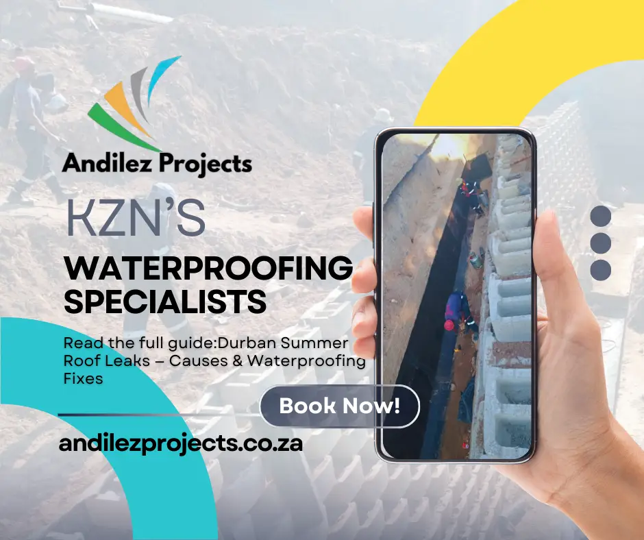 KZN’s Waterproofing Specialists with key reasons Durban homes leak in summer, including humidity, heavy rain, UV damage KZN’s Waterproofing Specialists with key reasons Durban homes leak in summer, including humidity, heavy rain, UV damage